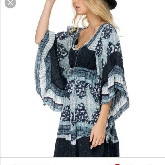 Free People Heart of Gold Blue Babydoll Mini Dress - Picture 2 of 8